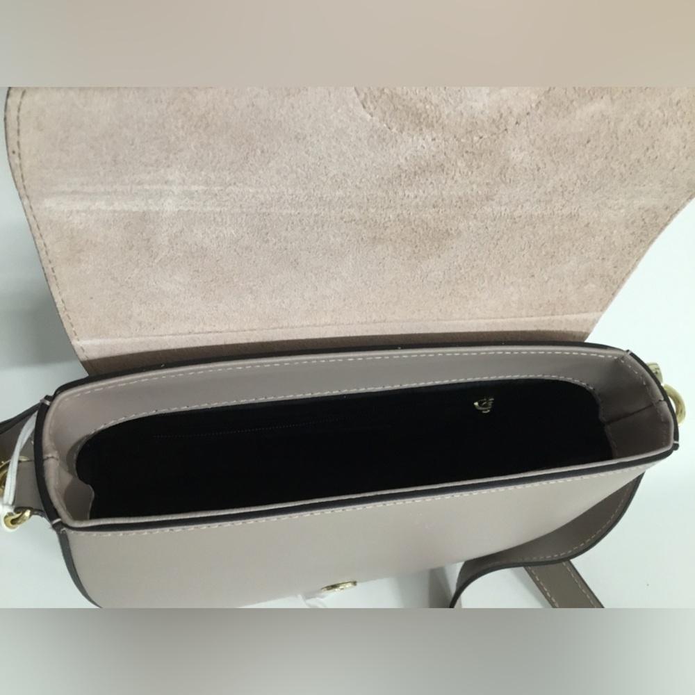 Taupe Crossbody Saddle Bag with Gold Hardware - Picture 6 of 12